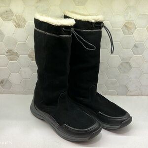 EUC LANDS END SUEDE LEATHER WOMENS LEATHER SNOW BOOT BLACK SIZE 9.5